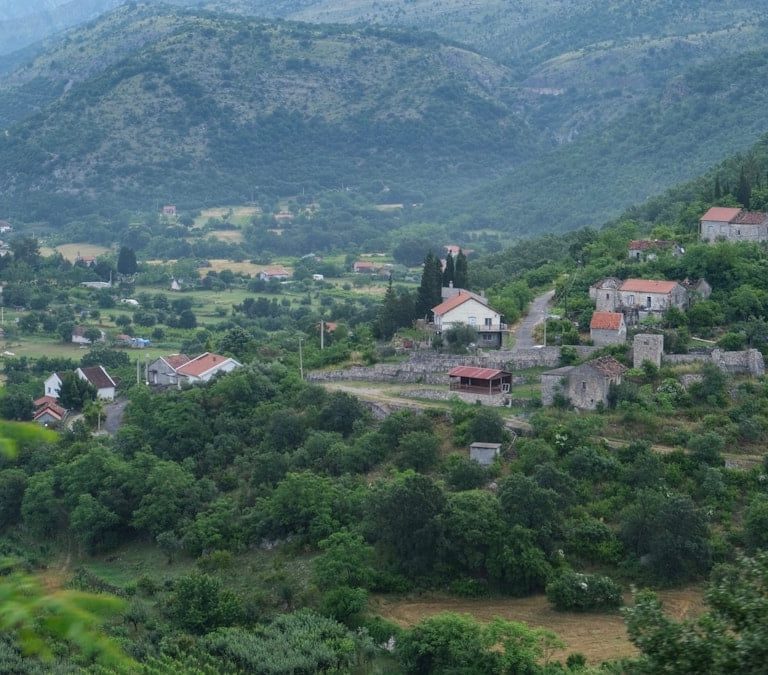 a small village nestled in the middle of a valley